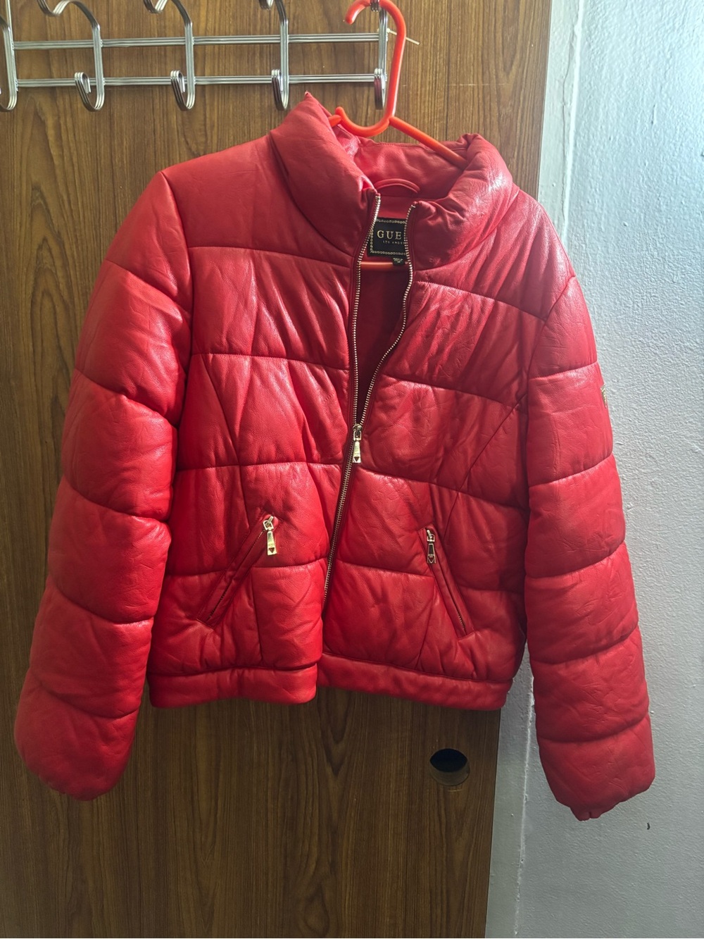 Guess Bright Red Quilted Puffer Jacket